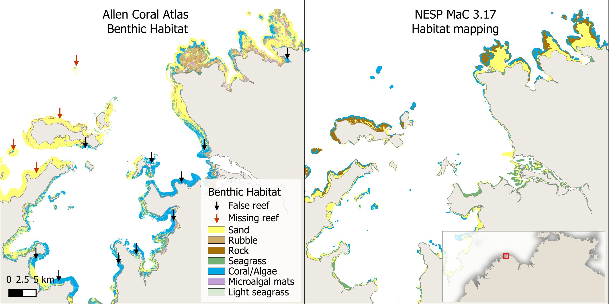 New benthic habitat mapping is significantly more accurate than the previous Allen Coral Atlas mapping 