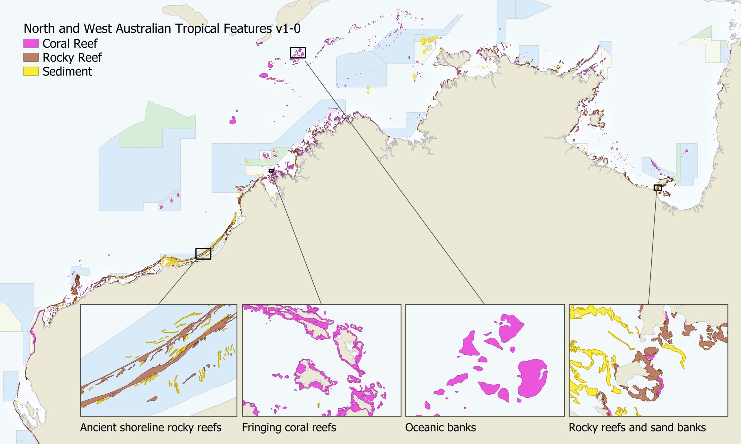 Map of the new reef boundary mapping across north and west Australia. Image: Eric Lawrey