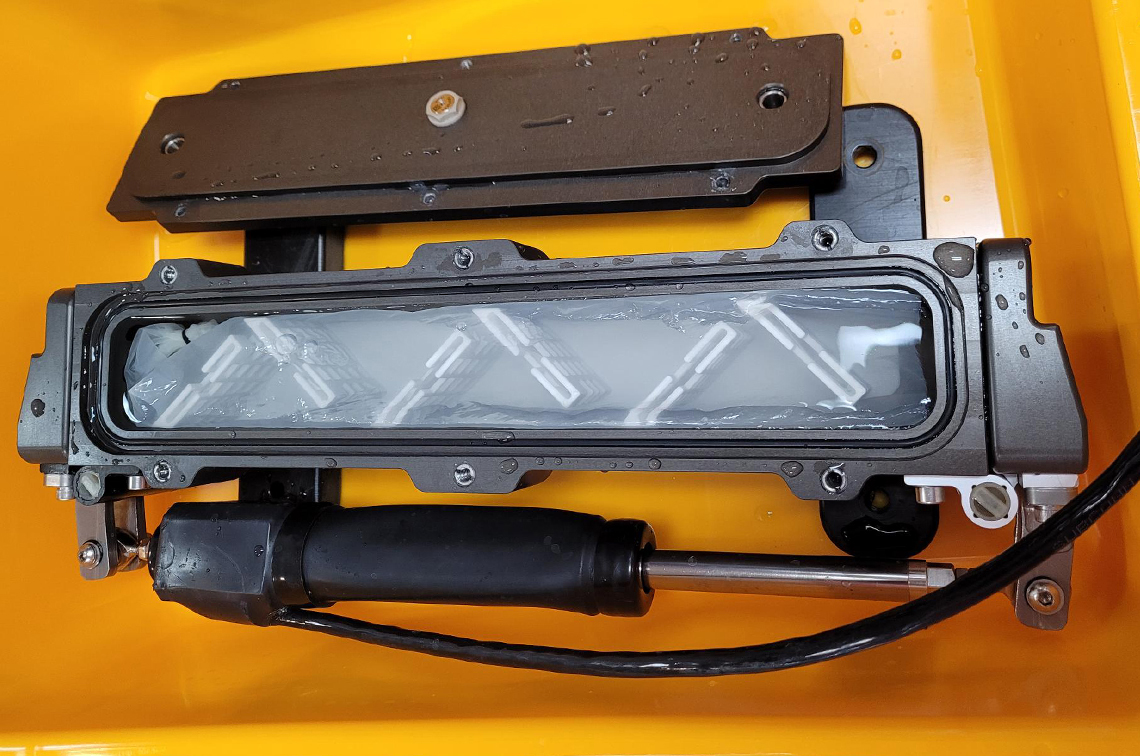 The open-close device used to capture integrated near-bottom sample over the length of each transect. Image: Cindy Bessey