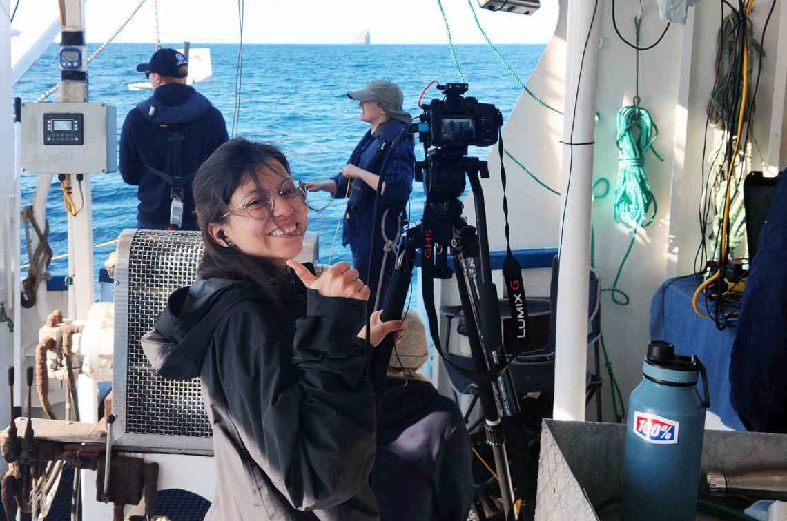 Filming remotely operated vehicle deployments on the back deck.